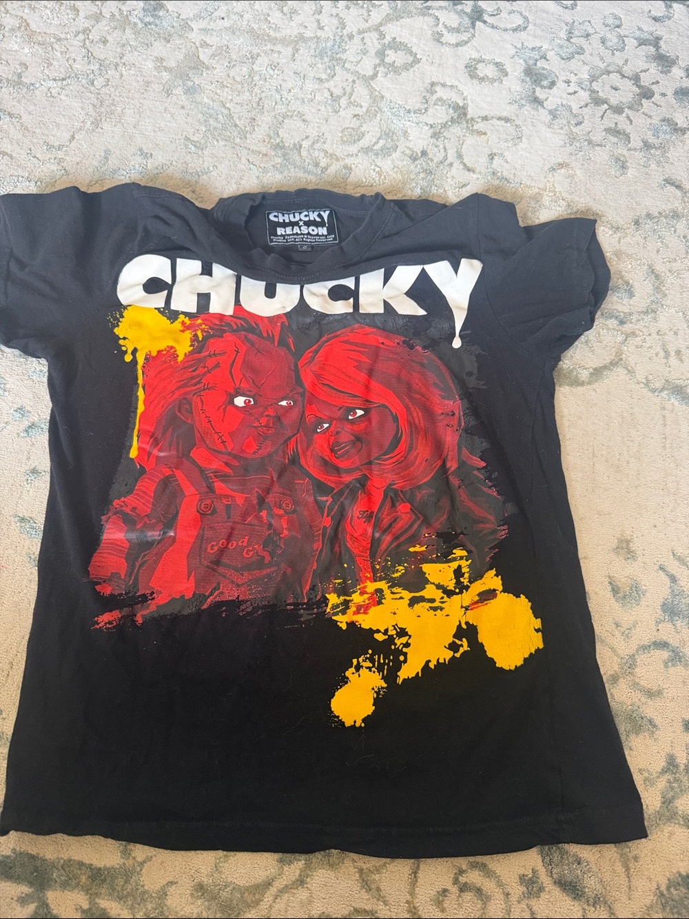 Chucky Graphic Short Sleeve Tee in Black with Red & Yellow Print